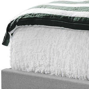 Gray Solid Wood And Tufted Linen Queen Bed Frame with Nailhead Trim