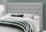 Gray Solid Wood And Tufted Linen Queen Bed Frame with Nailhead Trim