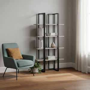 60" Gray And Black Wood And Metal End Table