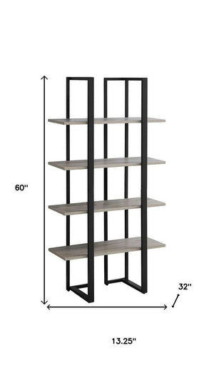 60" Gray And Black Wood And Metal End Table
