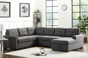Selene - Linen Fabric Sleeper Sectional Sofa With Storage Chaise by Couch.com