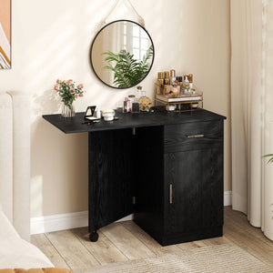 Folding Computer Desk with Drawer Mobile Home Office Desk with Cabinet-Black