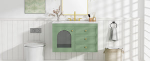 Elegant Floating Bathroom Vanity Sink And Cabinet Combo 1 Door And 2 Drawers - Green by Couch.com