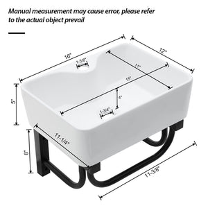 Rectangular Bathroom Sink With Towel Bar & Faucet Hole, Wall Mounted - White