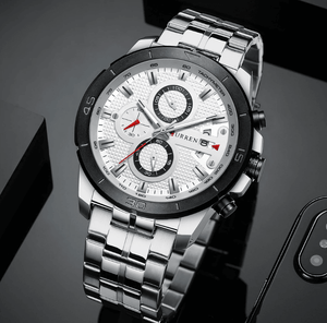 Men's Waterproof  Watch With Chronometers Day View And Fluorescent Hands Unique  Luxury Design  Perfect Gift