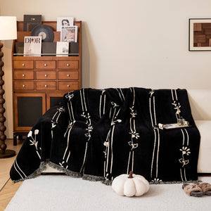 Chenille Jacquard Sofa Throw Cover with Tassel Soft Thick Couch Protector Blanket