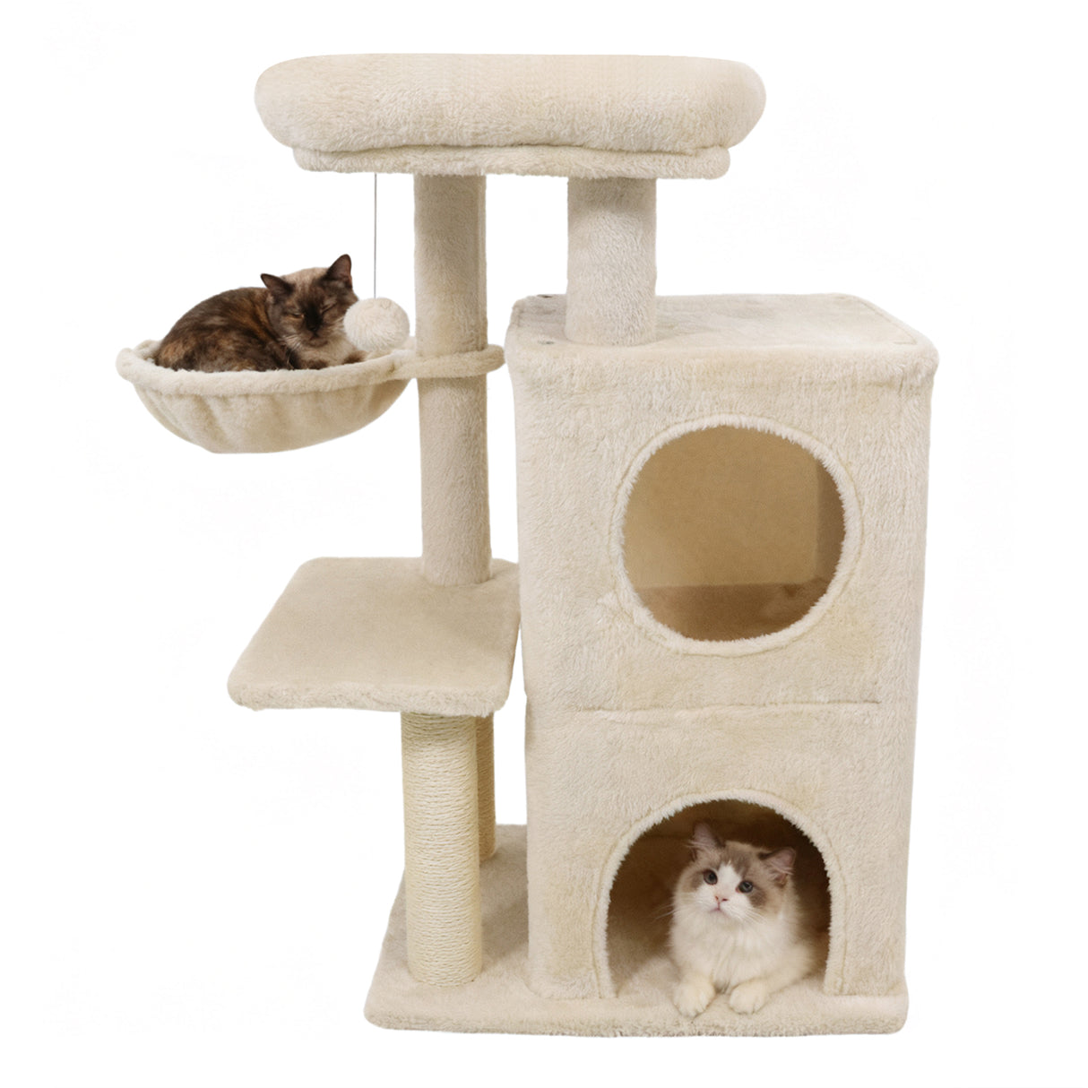 33.5 Inch Cute Kitten Tower with 2-Tier Condo and Padded Top Perch-Beige