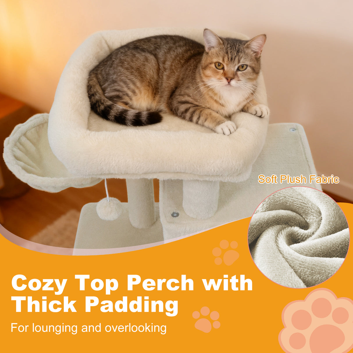 33.5 Inch Cute Kitten Tower with 2-Tier Condo and Padded Top Perch-Beige