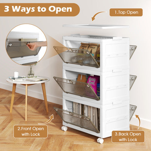 33 Gal 3-Pack Stackable Plastic Storage Bins with Lid for Bedroom Living Room-White