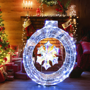 33 Inch Lighted Snowflake Wreath with Hanging Ring and Support Bracket