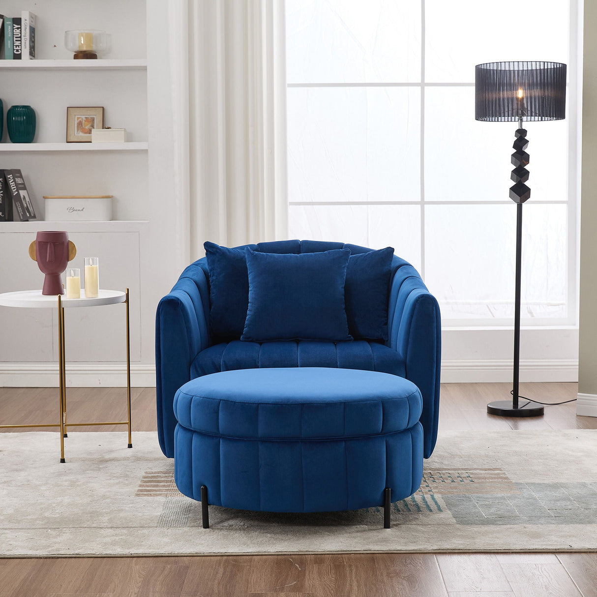 Oversized Velvet Swivel Barrel Accent Chair And Ottoman Set With Storage by Couch.com