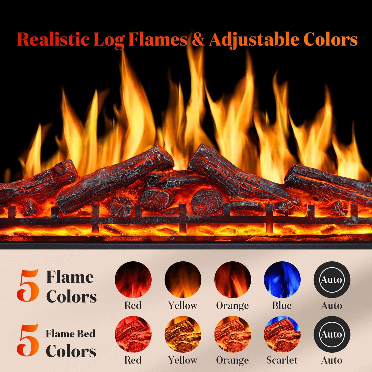 34 Inch Electric Fireplace Insert Adjuatble Flame Colors 936BXB