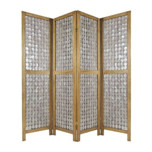 84" Clear Capiz Mother of Pearl Folding Three Panel Screen Room Divider