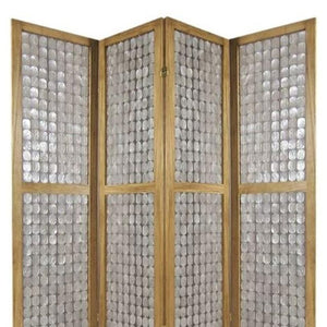 84" Clear Capiz Mother of Pearl Folding Three Panel Screen Room Divider