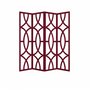84" Red Solid Wood Folding Four Panel Screen Room Divider