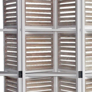 71" White Wood Folding Four Panel Screen Room Divider