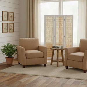 67" Natural And White Wood Folding Three Panel Screen Room Divider