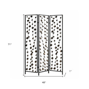 71" Gray Iron Folding Three Panel Screen Room Divider