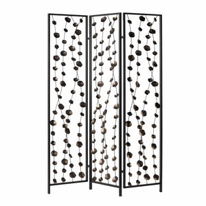 71" Gray Iron Folding Three Panel Screen Room Divider