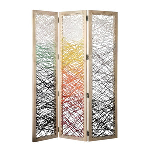 72" Natural Solid Wood Folding Three Panel Screen Room Divider