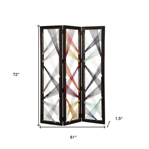 72" Black Fabric Folding Three Panel Screen Room Divider