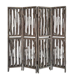 84" Brown Wood Folding Four Panel Screen Room Divider