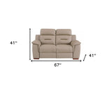 67" Beige And Brown Faux Leather Manual Reclining Loveseat
