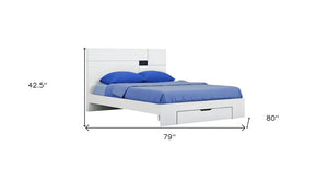 White Wood King Platform Bed Frame With Storage Drawer