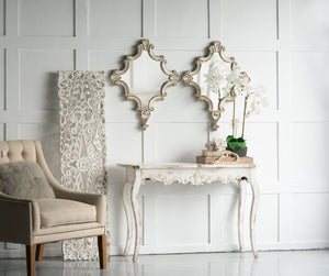 Artistic Diamond Scrollwork Mirror, Home Accent Mirror For Living Room, Entryway, Bedroom, Office - Antique White by Couch.com