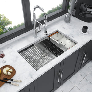30" Undermount Kitchen Sink 16 Gauge Ledge Workstation - Brushed Nickel