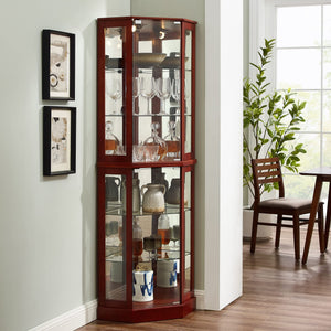 6 Shelf Corner Curio Display Cabinet With Lights, Mirrors And Adjustable Shelves