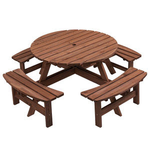 8 Person Wooden Picnic Table, Outdoor Camping Dining Table With Seat, Garden, Diy With 4 Built-In Benches, 2220Lb Capacity by Couch.com