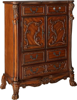 55" Brown Carved Scrollwork Solid Wood Two Door Five Drawer Combo Dresser