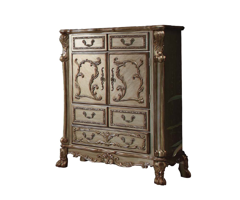 55" Bone Carved Scrollwork Solid Wood Two Door Five Drawer Combo Dresser