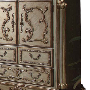 20" X 43" X 55" Gold Patina Bone Wood Poly Resin Chest