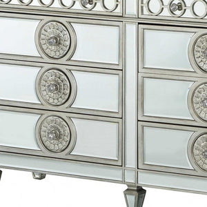 68" Silver Wood Mirrored Eight Drawer Double Dresser