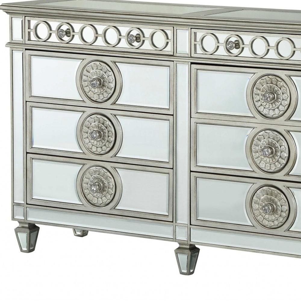 68" Silver Wood Mirrored Eight Drawer Double Dresser