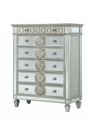 44" Silver Solid Wood Mirrored Six Drawer Dresser