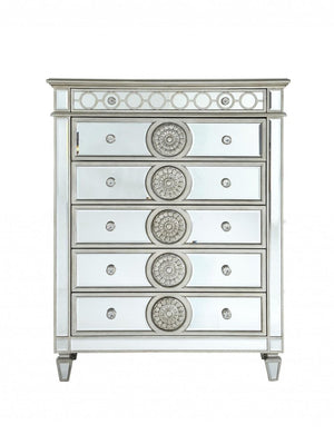 44" Silver Solid Wood Mirrored Six Drawer Dresser