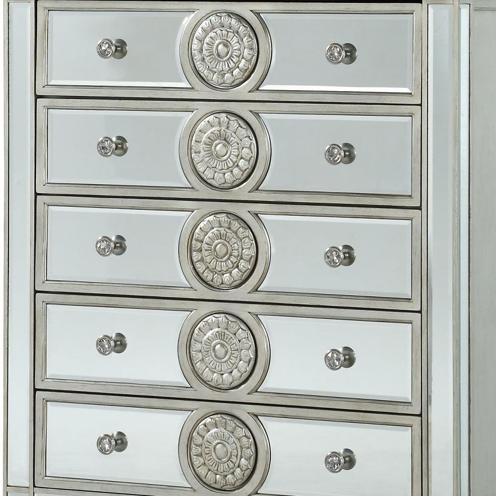 44" Silver Solid Wood Mirrored Six Drawer Dresser