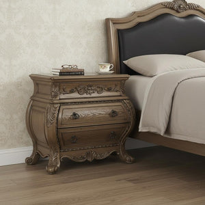 34" Champagne Novelty Three Drawers Solid Wood Nightstand