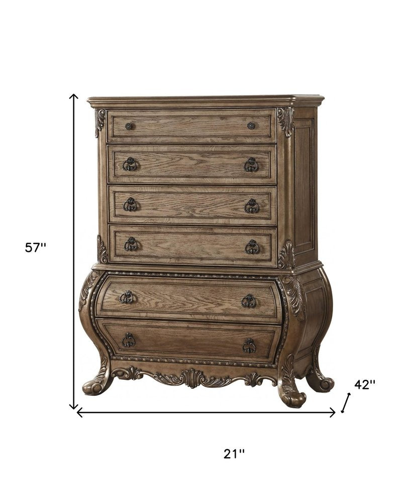 21" X 42" X 57" Vintage Oak Wood Chest