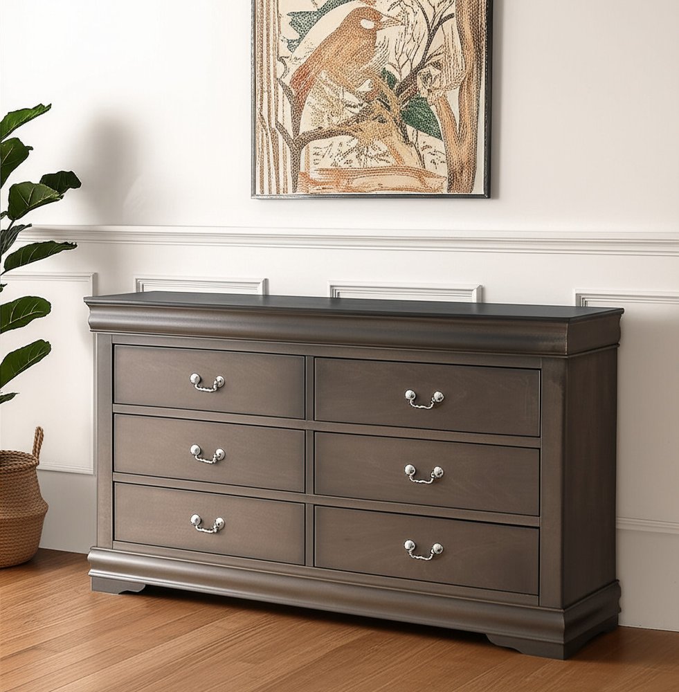 15" Gray Solid Wood Double Dresser
