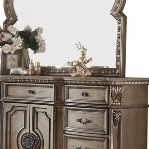 42" Brown Carved Floral Solid Wood Two Door Nine Drawer Combo Dresser