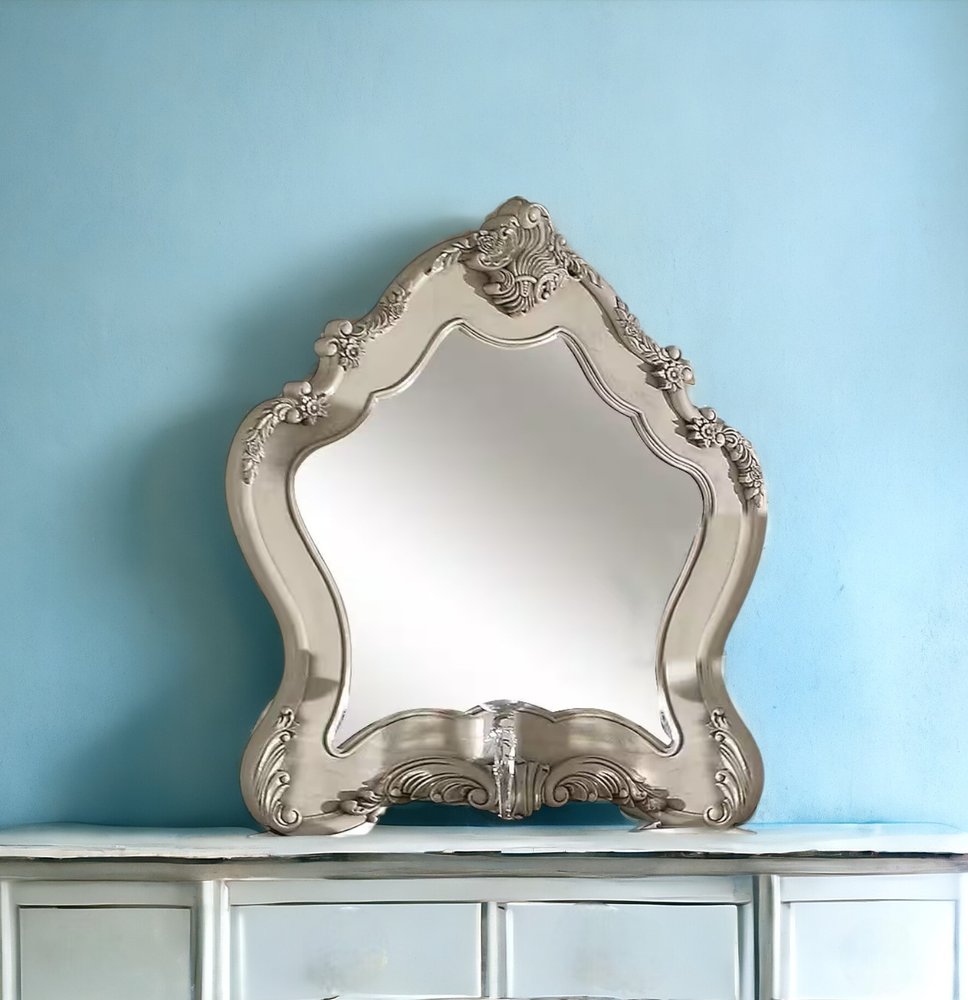 48" White Abstract Wood Framed Mounted Dresser Mirror