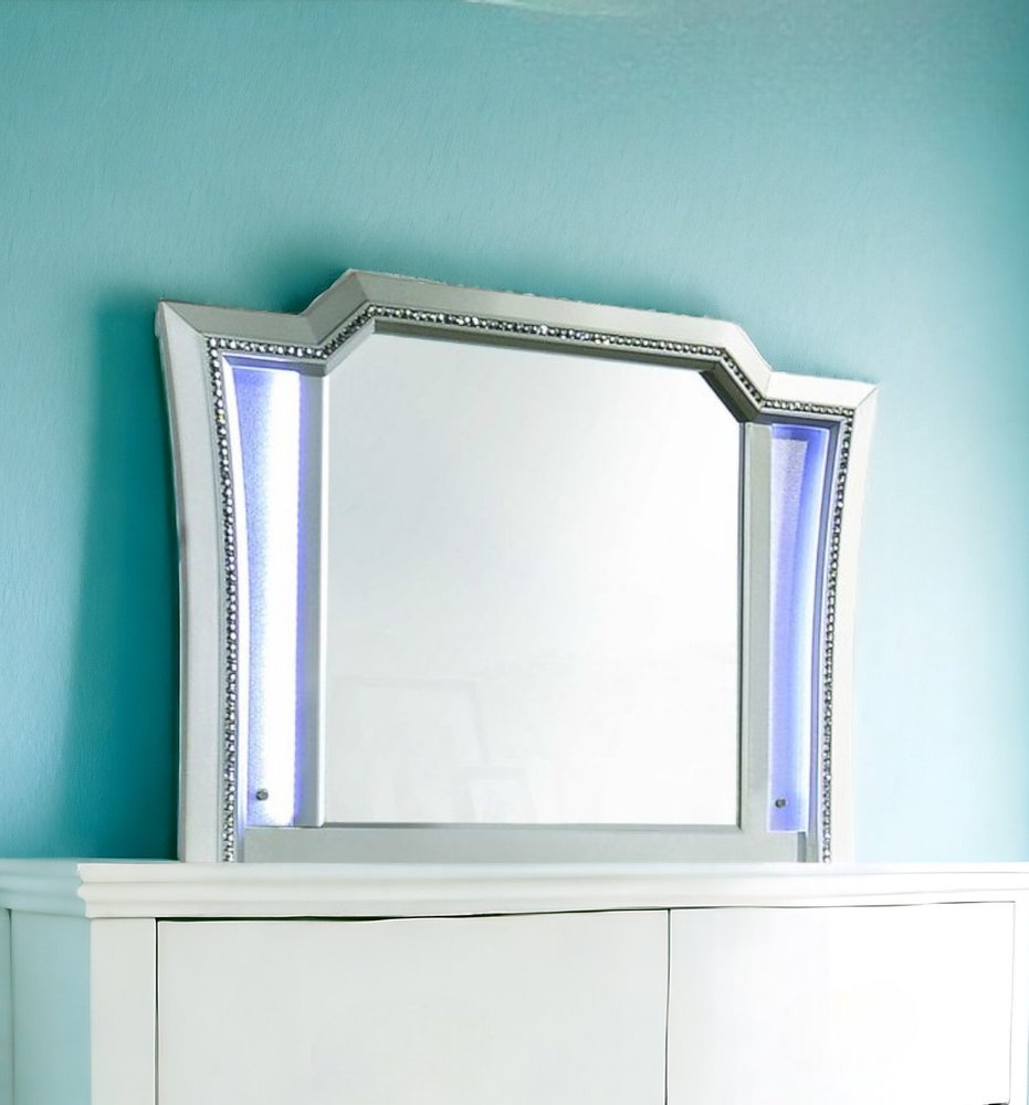 38" Champagne Abstract Wood Framed Mounted Dresser Mirror
