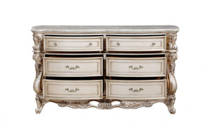 72" Antiqued White Solid Wood Six Drawer Double Dresser