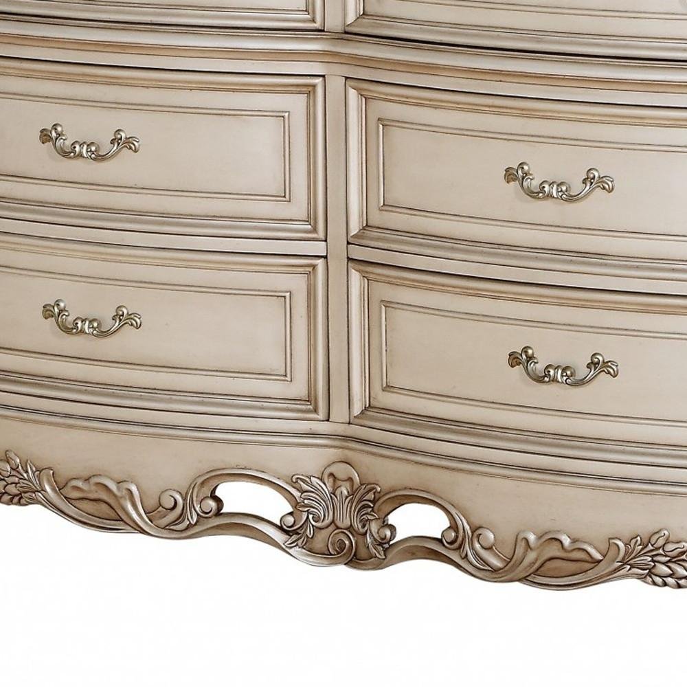 72" Antiqued White Solid Wood Six Drawer Double Dresser