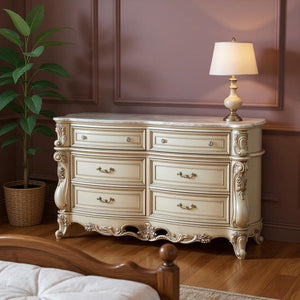 72" Antiqued White Solid Wood Six Drawer Double Dresser