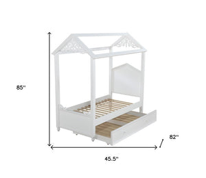 White Wood Twin Canopy Bed Frame
